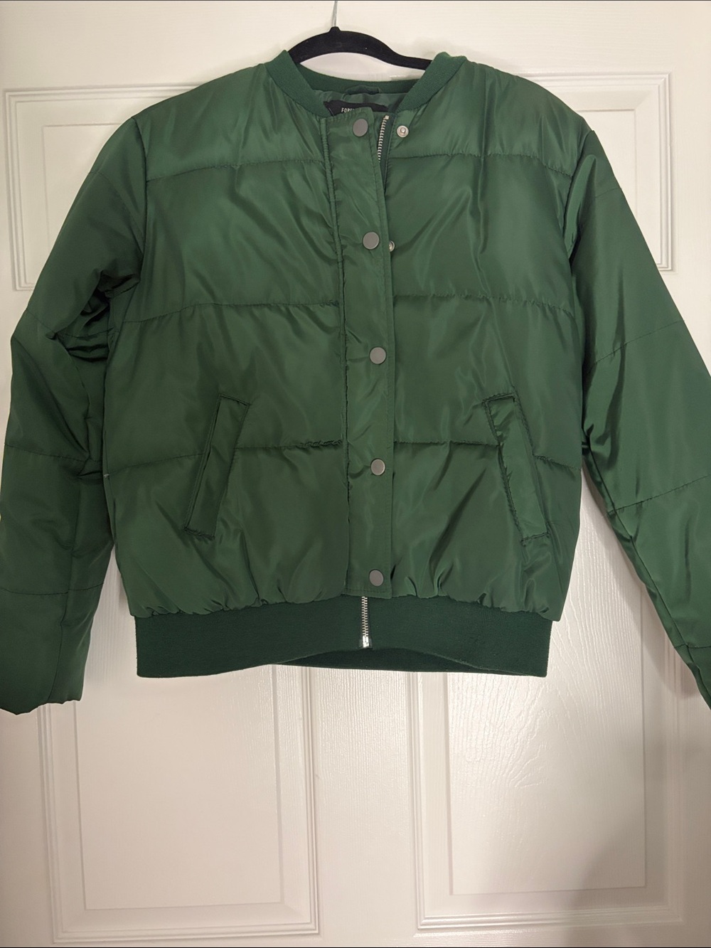 Green Women's Puffer Bomber Jacket - Forever 21